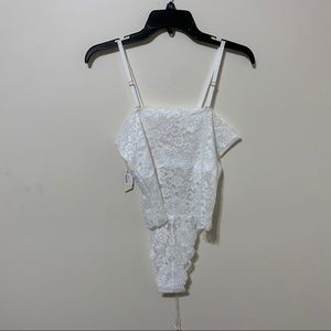 HAH white lace lace up lingerie bodysuit NWT